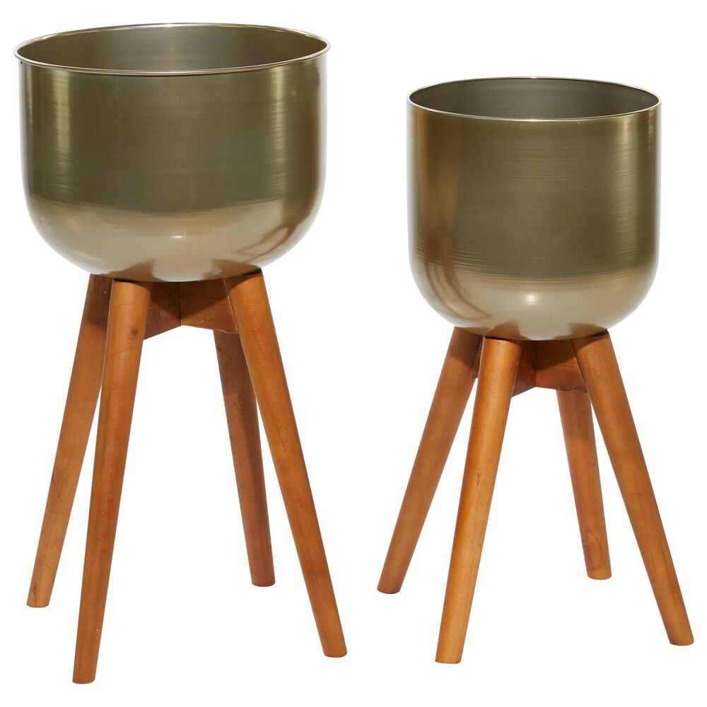 Maple and Jade Mid-Century Modern Planter in Gold and Brown (Set of 2), , large