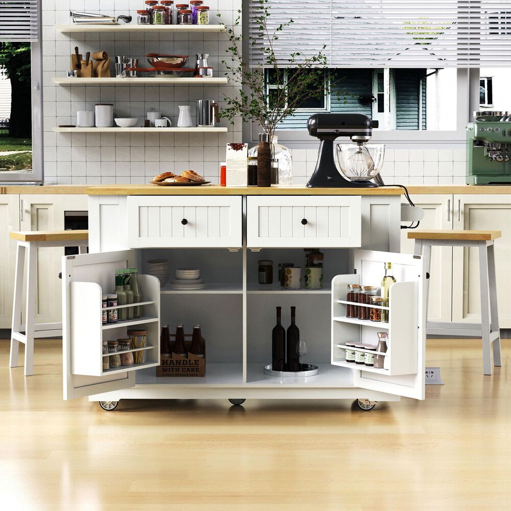 HOMLUX 3-Piece 48" Kitchen Island Set in White, , large