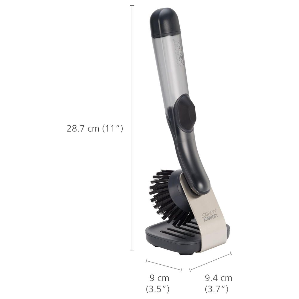 Joseph Joseph SinkTech Soap Dispensing Washing Up Brush with Steel Stand in Clear and Black, , large