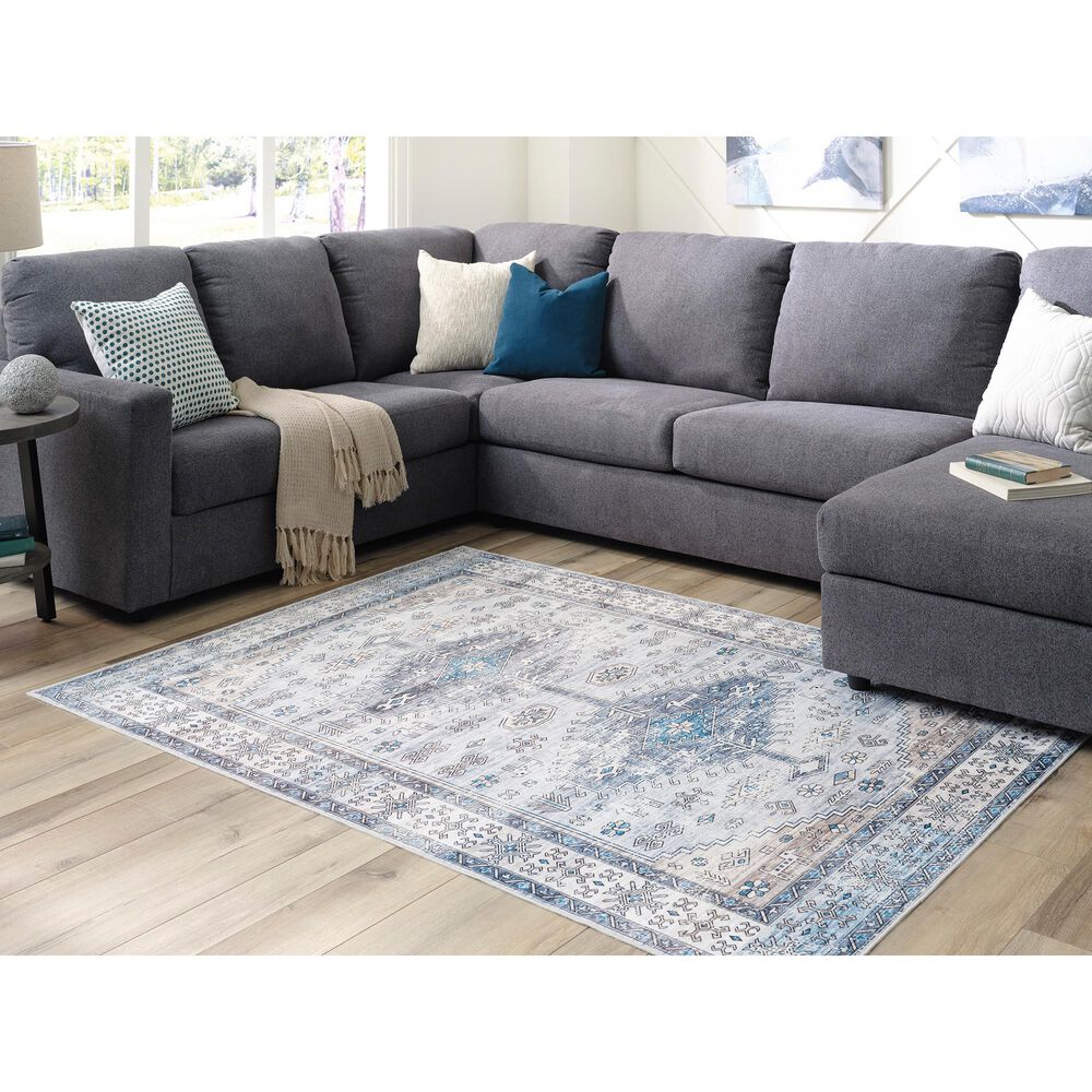 Ashley Hebruns 5&#39; x 7&#39; Cream, Blue and Beige Area Rug, , large