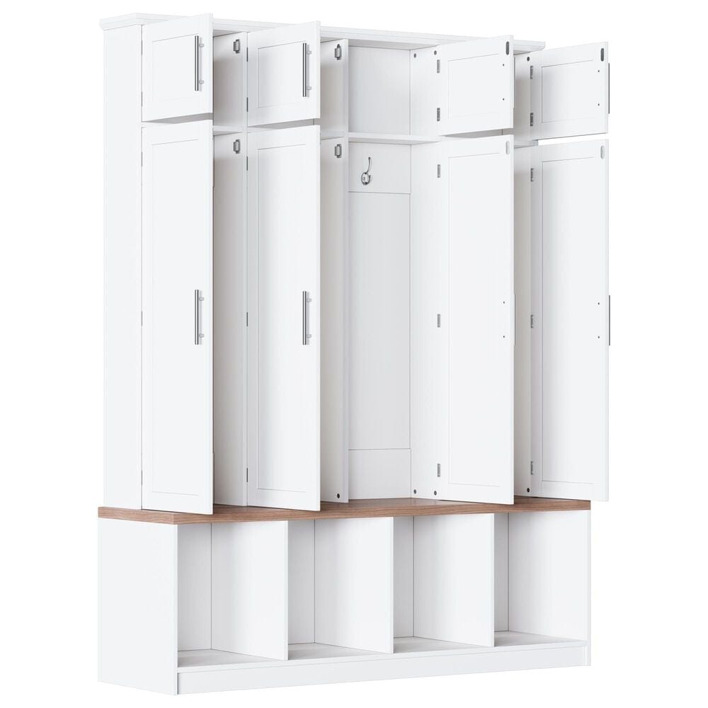 HOMLUX 4-Hook Hall Tree with 8-Door in White and Walnut, , large