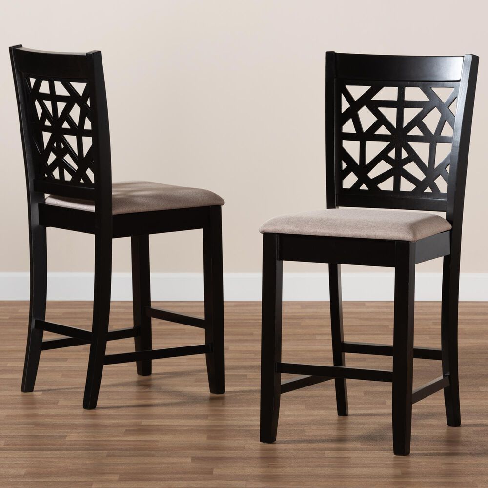 Baxton Studio Devon Counter Height Pub Chair with Sand Cushion in Espresso Brown (Set of 2), , large