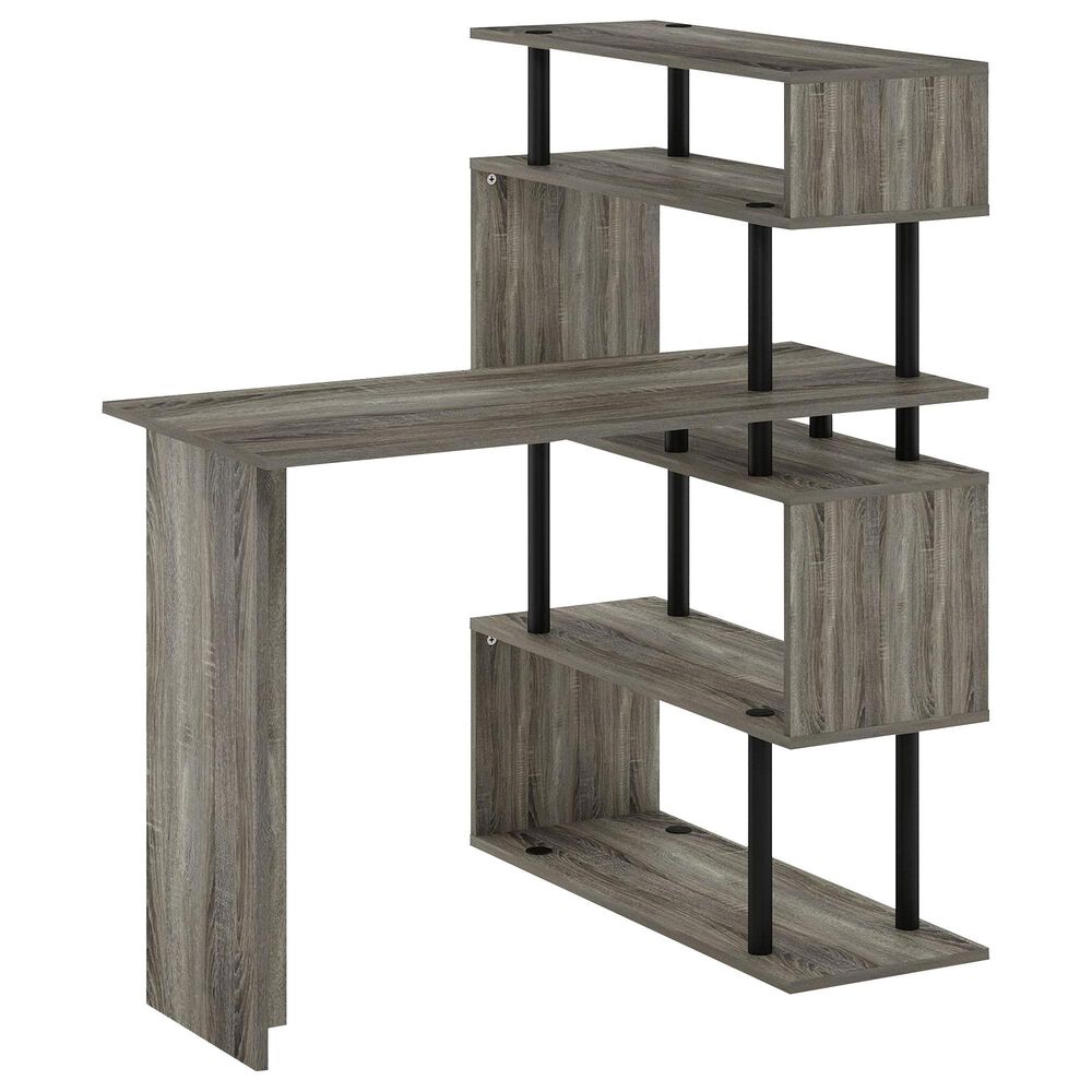 HOMLUX 5-Tier Shelves L-Shape Computer Desk in French Oak Grey and Black, , large