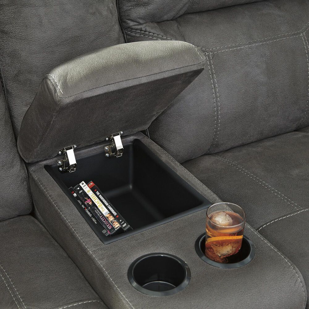 Ashley Austere Manual Reclining Loveseat with Center Console in Gray, , large