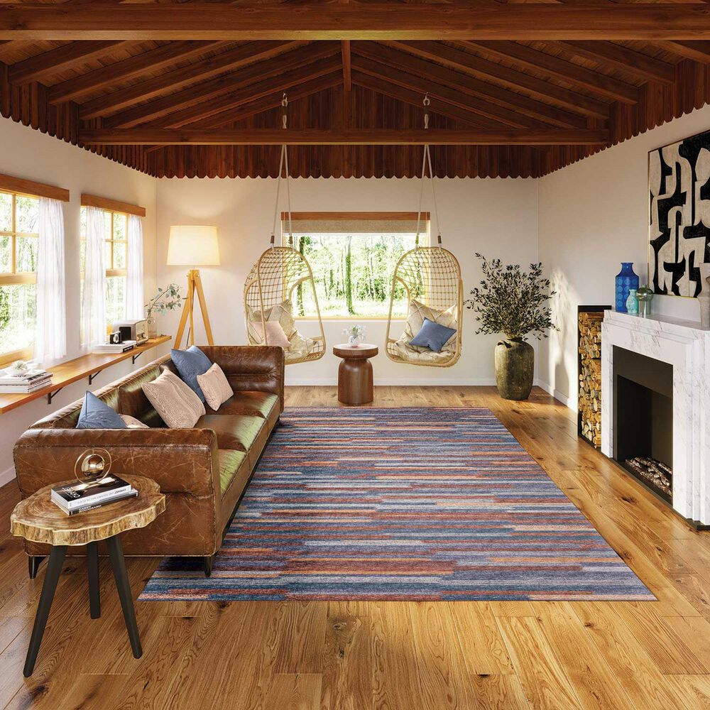 Dalyn Rug Company Sedona Striped 3&#39; x 5&#39; Denim Indoor/Outdoor Area Performance Rug, , large