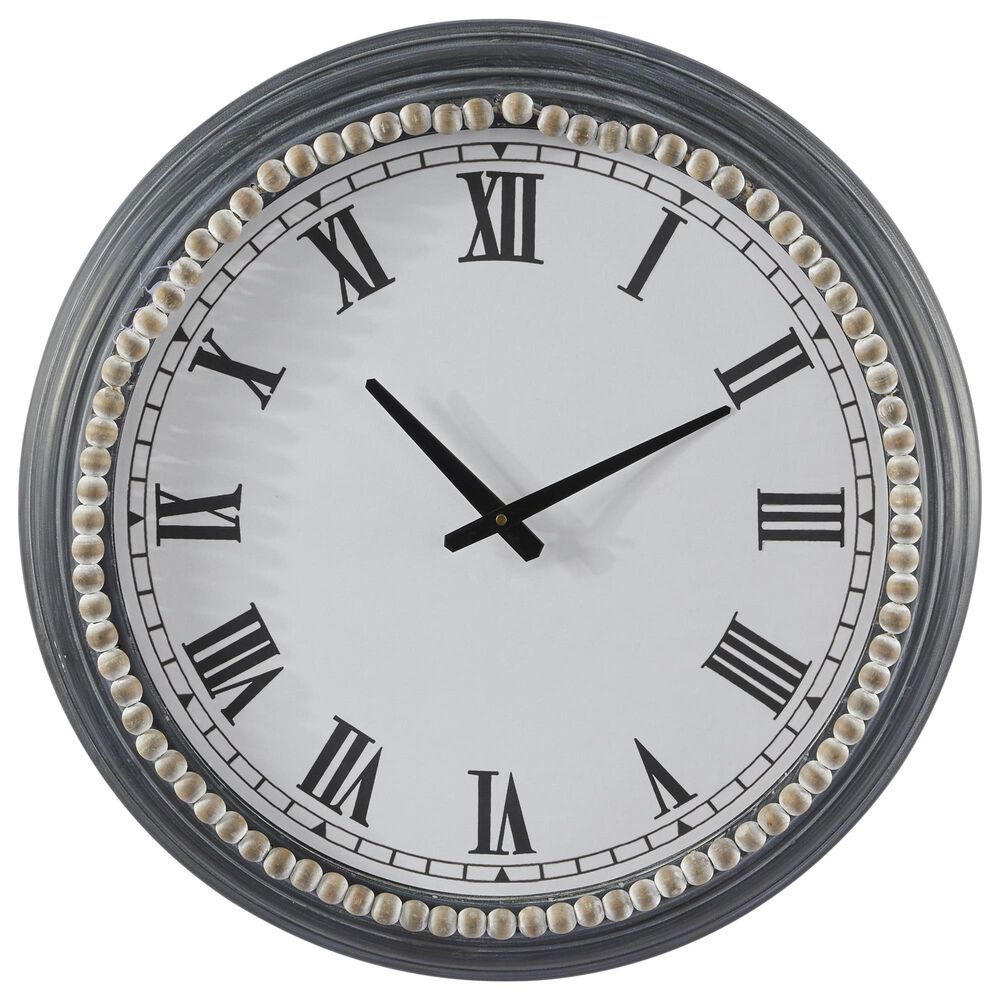 Maple and Jade Decorative Wall Clock with Beaded Accents in Washed Black and White, , large