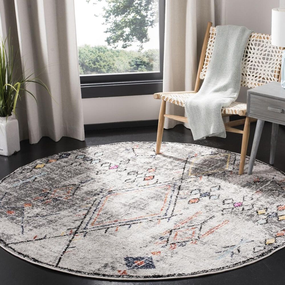 Safavieh Adirondack ADR210F 6&#39; Round Light Grey and Fuchsia Area Rug, , large