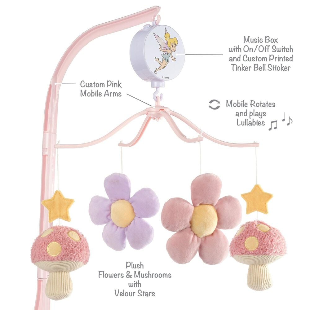 Lambs and Ivy Tinker Bell Musical Baby Crib Mobile Soother Toy in Pink, Lavender and Yellow, , large