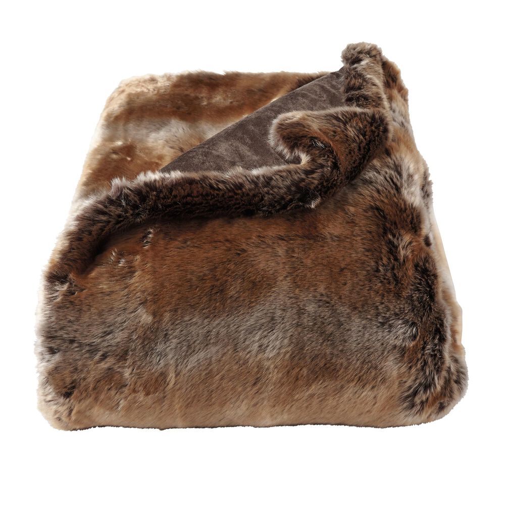 Timberlake Lavish Home Zobel Faux Marten Sable Throw in Amber Brown, , large