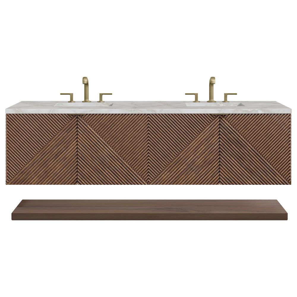 James Martin Vanities Marcello 72" Double Bathroom Vanity in Chestnut with 3 cm Eternal Jasmine Pearl Silestone Top, Rectangular Sinks and FreePower Wireless Charger, , large