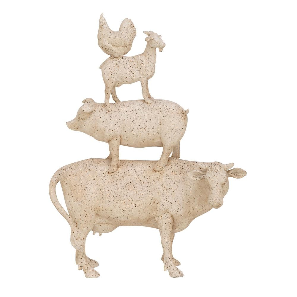 Maple and Jade Stacked Farm Animals Decorative Sculpture in Matte Cream and Red, , large