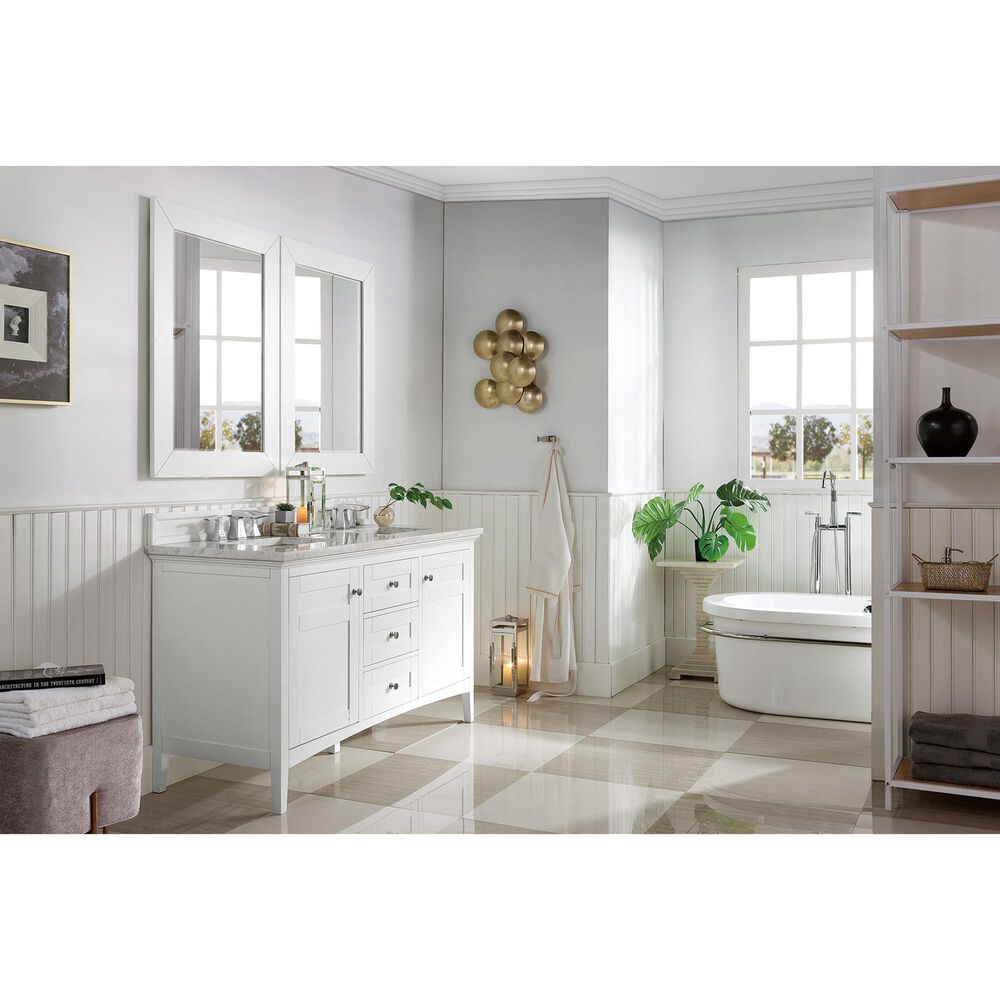 James Martin Vanities Palisades 60&quot; Double Bathroom Vanity in Bright White with 3 cm Arctic Fall Solid Surface Top and Rectangular Sinks, , large