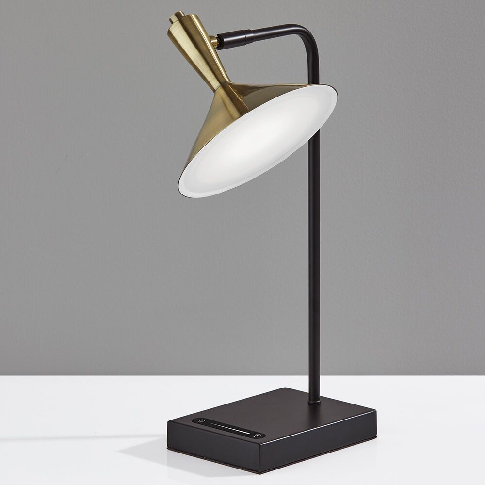 Adesso Lucas LED Desk Lamp with USB in Black and Antique Brass, , large