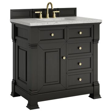 James Martin Vanities Brookfield 36" Single Bathroom Vanity in Black Onyx with 3 cm Eternal Jasmine Pearl Quartz Top and Rectangular Sink, , large
