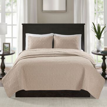 Hampton Park Quebec 3-Piece Full/Queen Reversible Coverlet Set in Khaki, , large