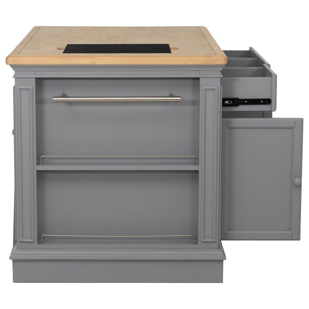 Linon Home Decor Posie Kitchen Island with 2 Stools in Grey, Natural and Black, , large