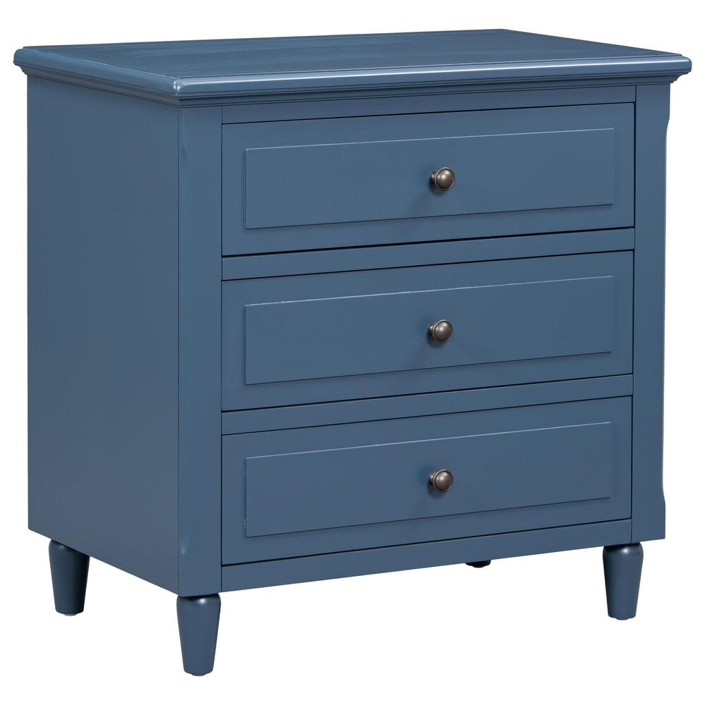 Hearth and Haven 3-Drawer Nightstand with Smooth Gliding Rails in Blue, , large