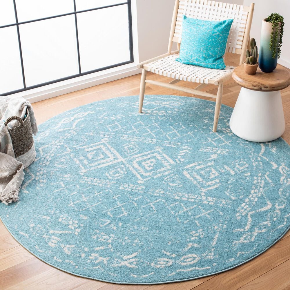 Safavieh Tulum Traditional 6&#39;7&quot; Round Turquoise and Ivory Area Rug, , large