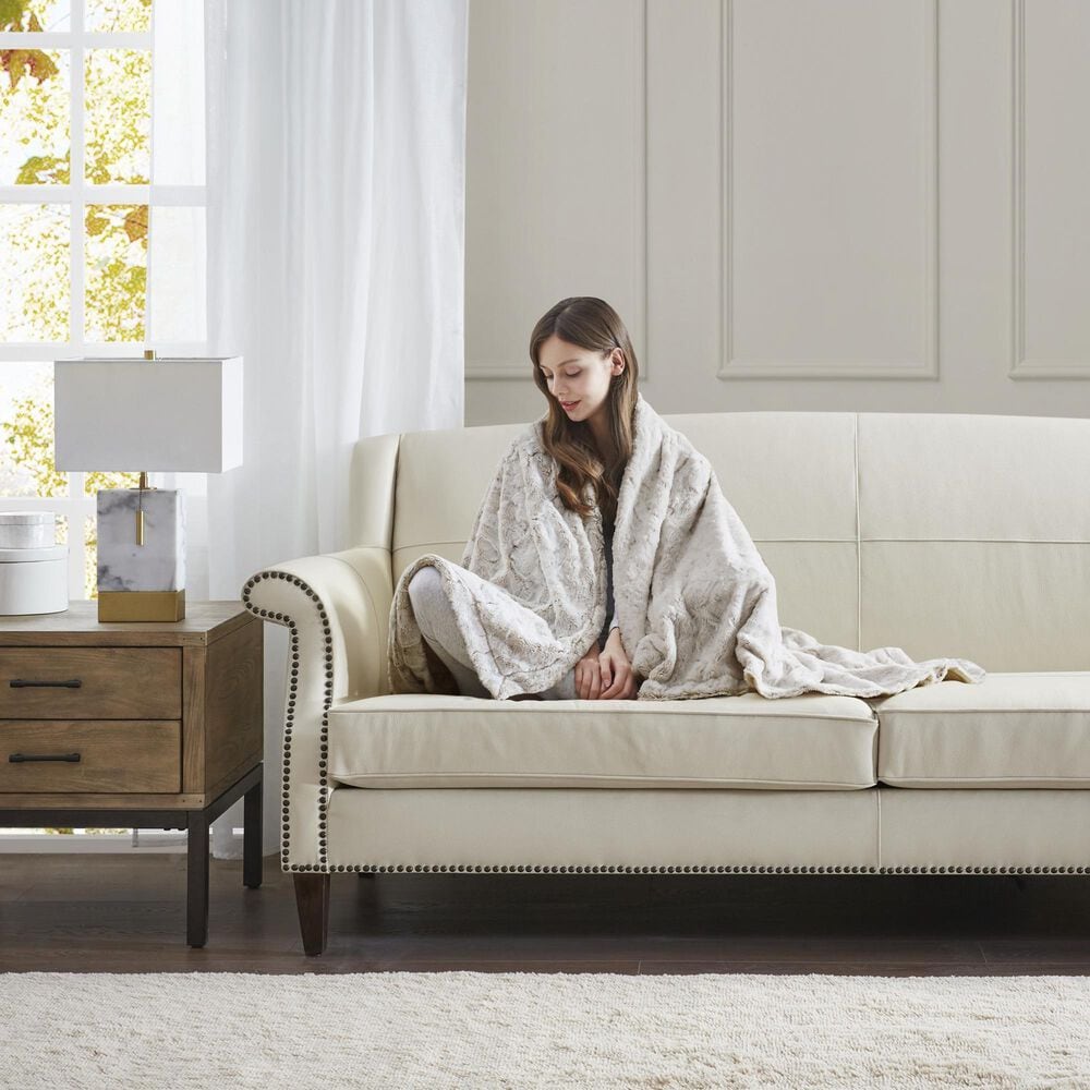 Hampton Park Zuri 60" x 70" Faux Fur Throw in Snow Leopard, , large