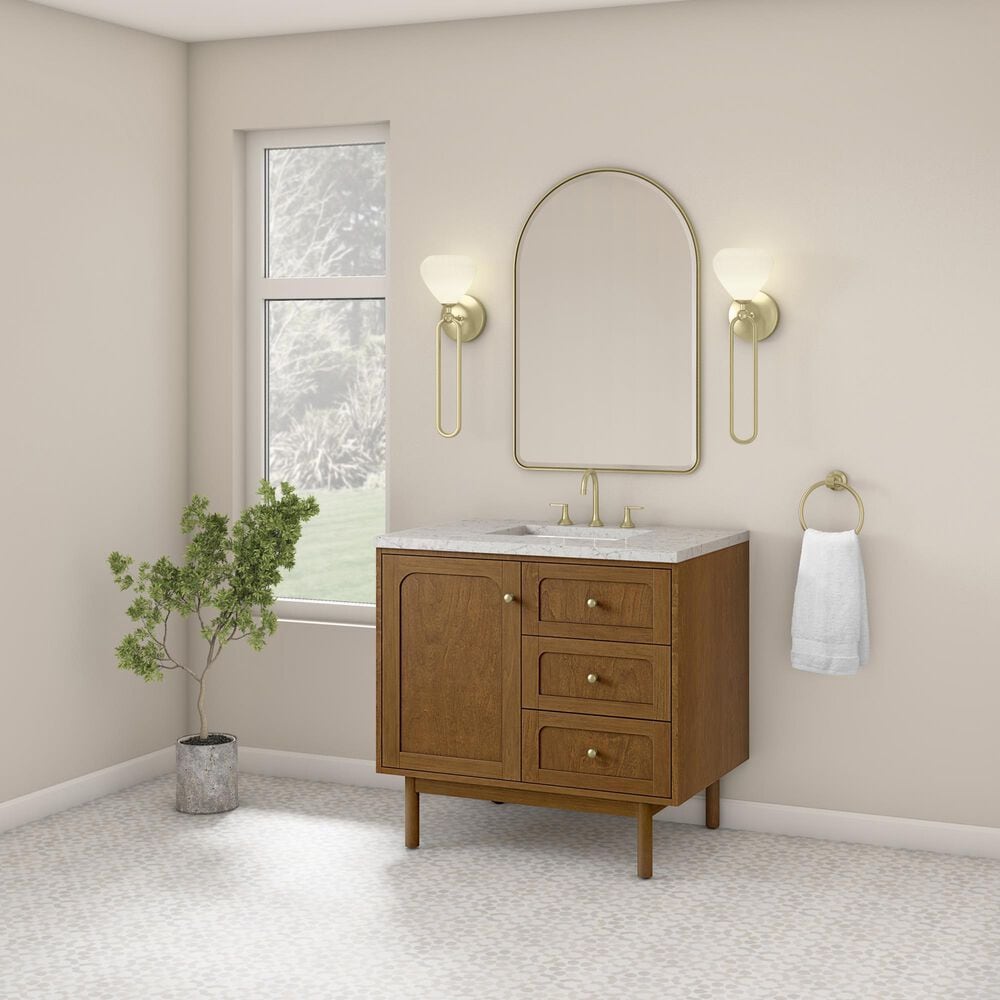 James Martin Laurent 36" Single Bathroom Vanity in Honey Oak with 3 cm Eternal Jasmine Pearl Silestone Top and Rectangular Sink, , large
