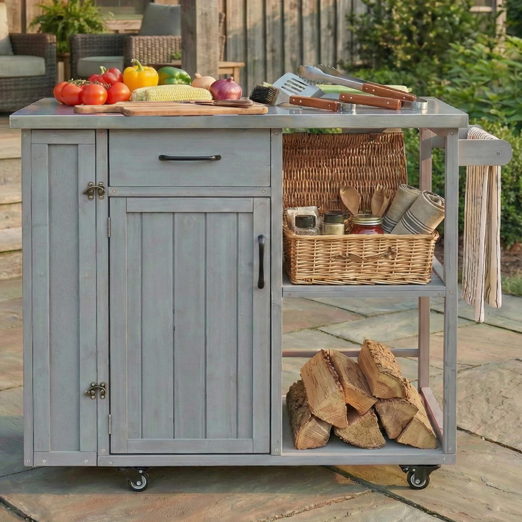 Hearth and Haven Outdoor Kitchen Island Cart with Stainless Steel