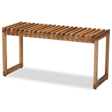 Baxton Studio Kaleb Wood Bench in Oak Brown, , large