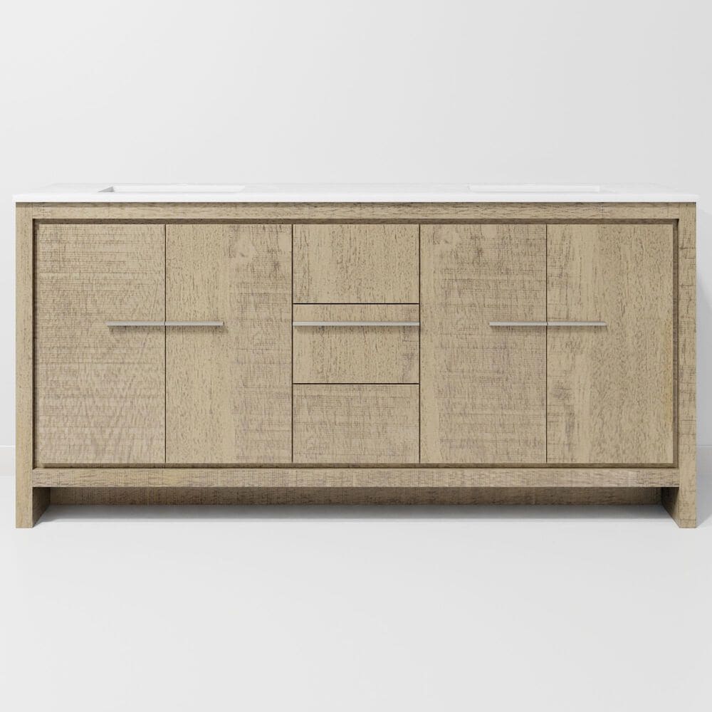 Lexora Home Lafarre 72" Double Bathroom Vanity in Rustic Acacia with 2 cm White Quartz Top and Rectangular Sinks, , large
