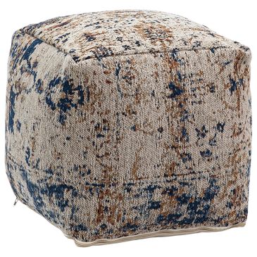 Blue Sun Designs Napier Pouf Ottoman in Blue and Beige, , large