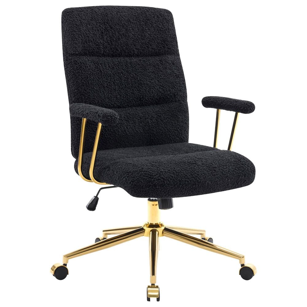 Rta Products Llc Elegant Textured Boucle Office Chair with Padded Arms in Black, , large