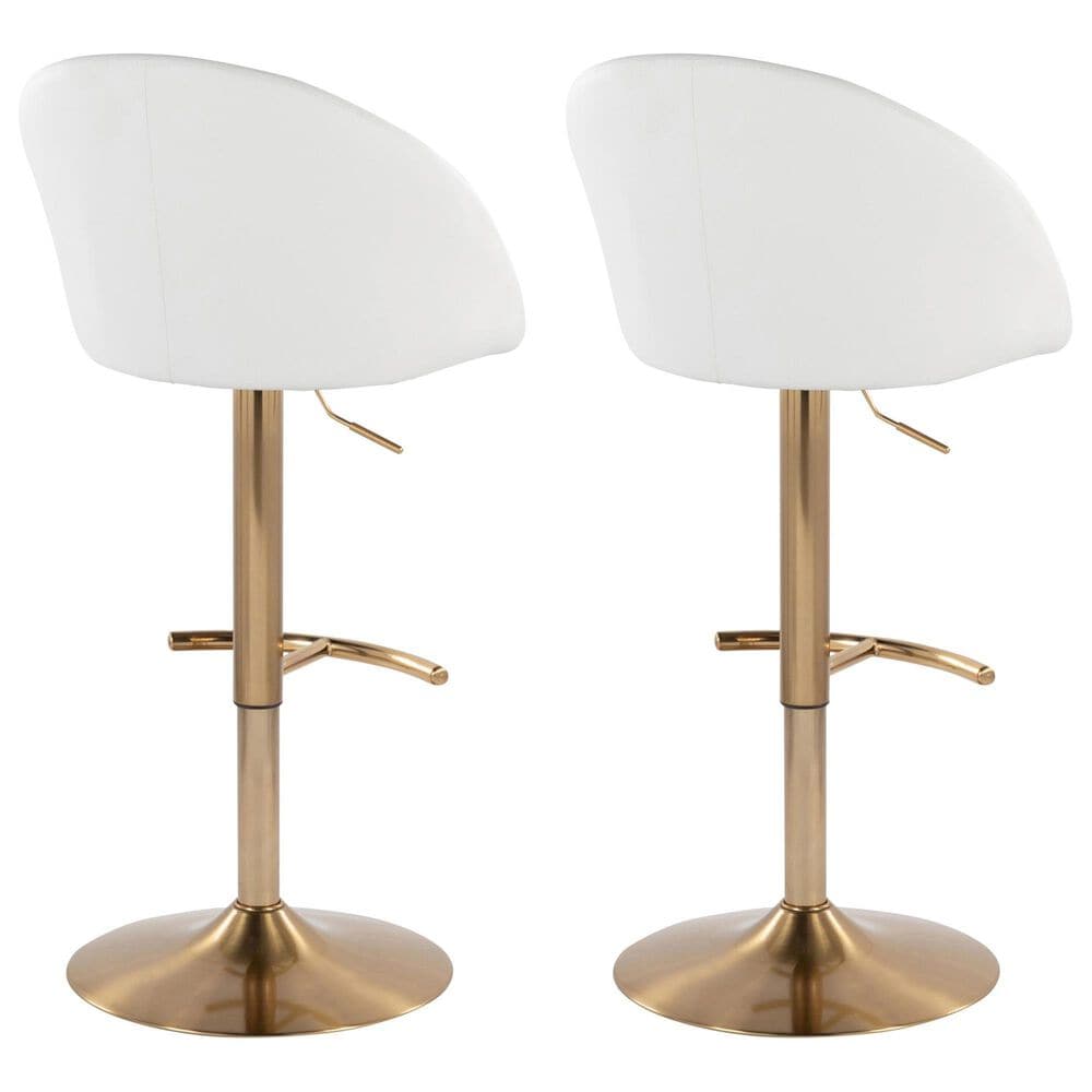 LumiSource Matisse Adjustable Swivel Barstool with White Faux Leather Upholstery in Gold (Set of 2), , large