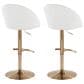 LumiSource Matisse Adjustable Swivel Barstool with White Faux Leather Upholstery in Gold (Set of 2), , large