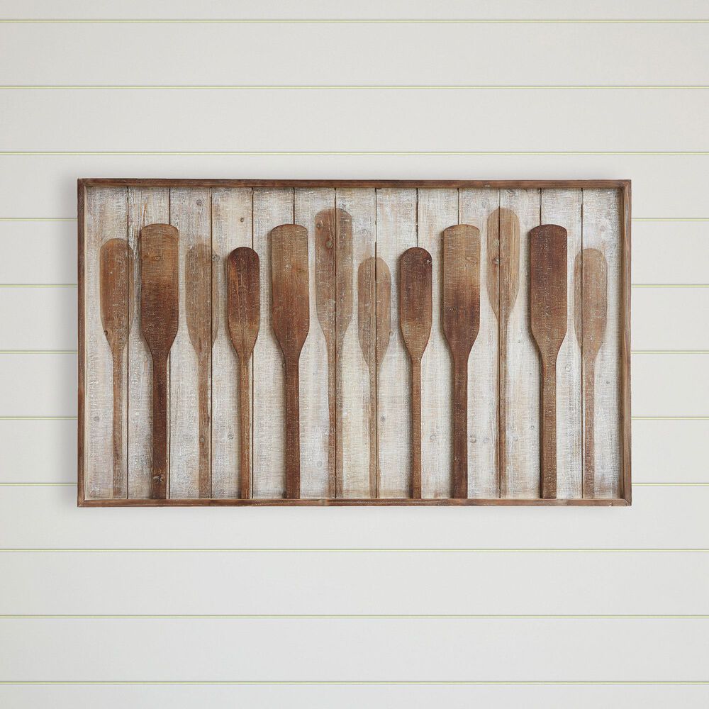 Creative Coop 47.25" x 28" Framed Wall Decor with Raised Paddles in Brown, , large