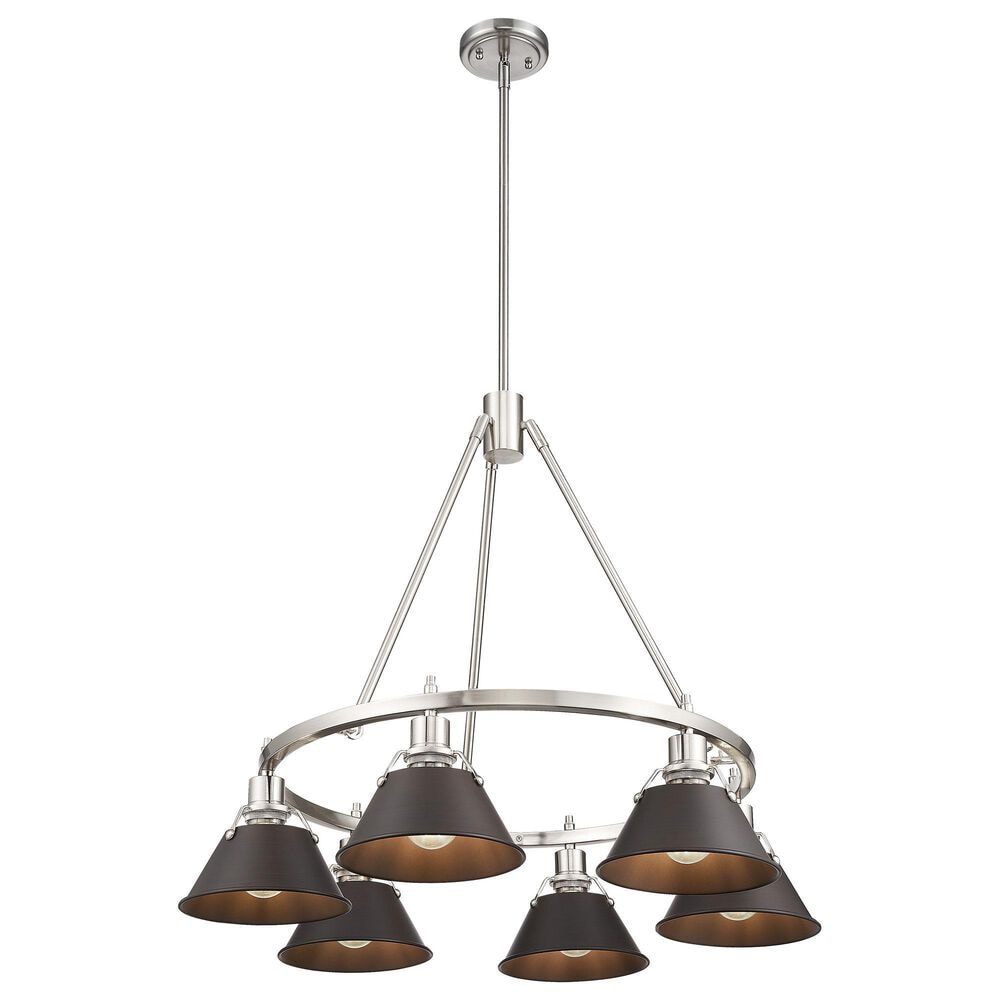 Golden Lighting Orwell 6-Light Chandelier with Rubbed Bronze Shade in Pewter, , large