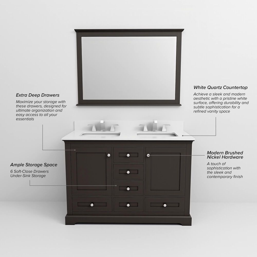 Lexora Home Dukes 48&quot; Double Bathroom Vanity in Espresso with 2 cm White Quartz Top and Rectangular Sinks, , large
