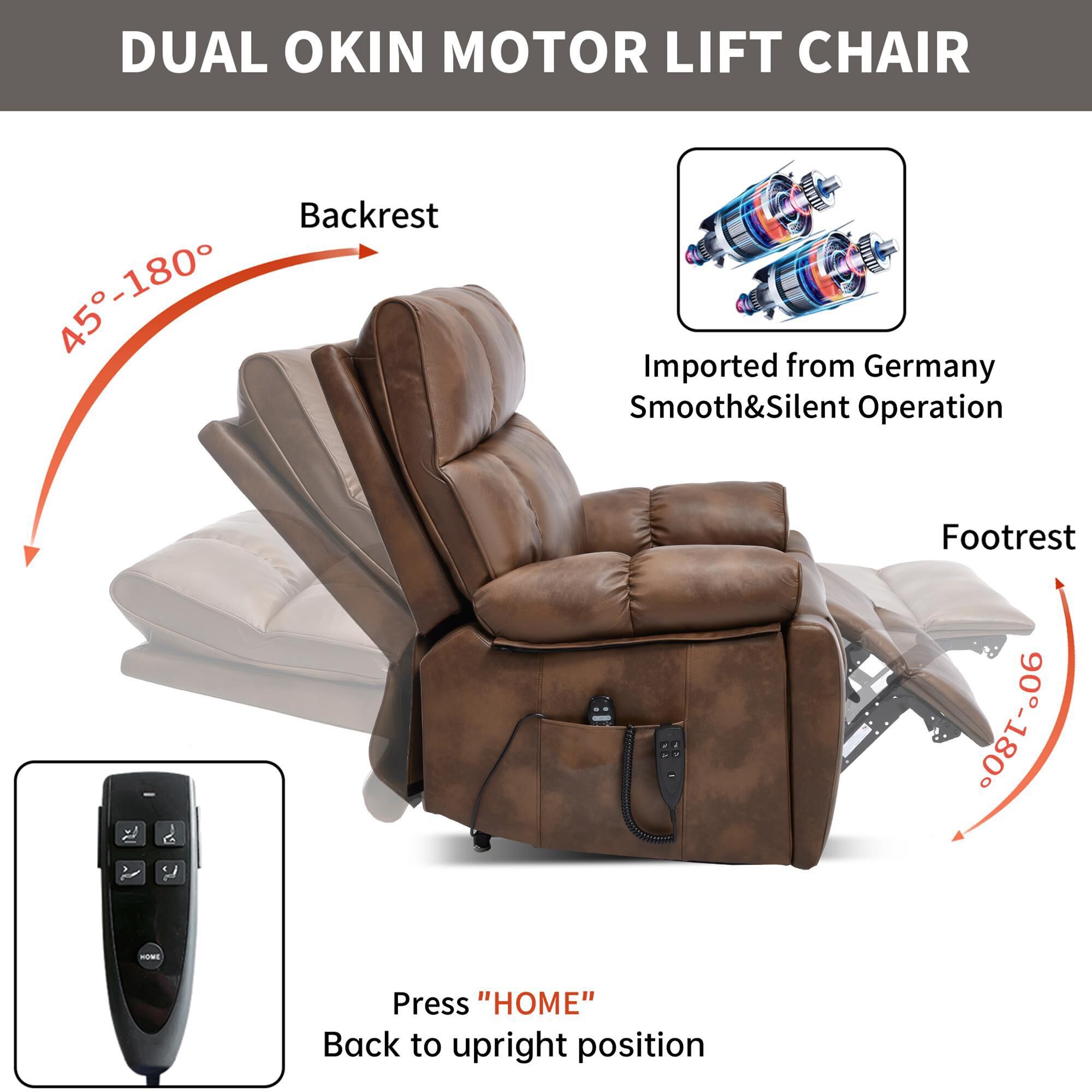 Hearth and Haven Large Power Lift Recliner in Brown