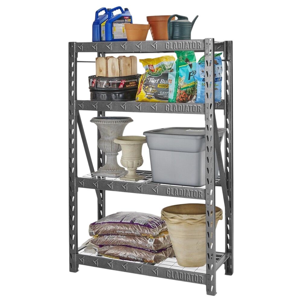 Gladiator 48" Wide Heavy Duty Rack with Four 18" Deep Shelves in Hammered Granite Nebraska