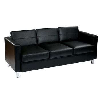 OSP Home Pacific Stationary Sofa in Black Faux Leather, , large