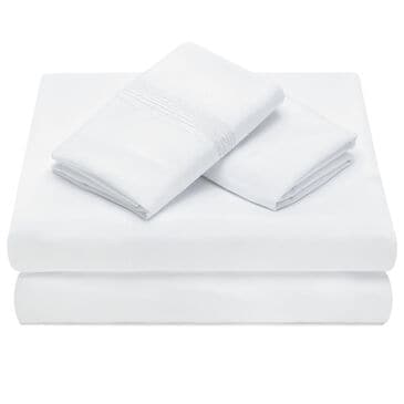 Chanasaya Home 4-Piece Queen Solid Embroidered Sheet Set in White, , large