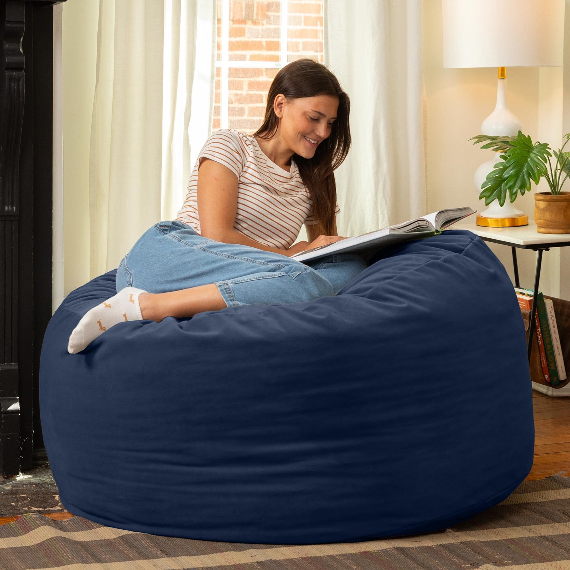 Jaxx Saxx 4' Large Round Bean Bag Chair in Navy Blue