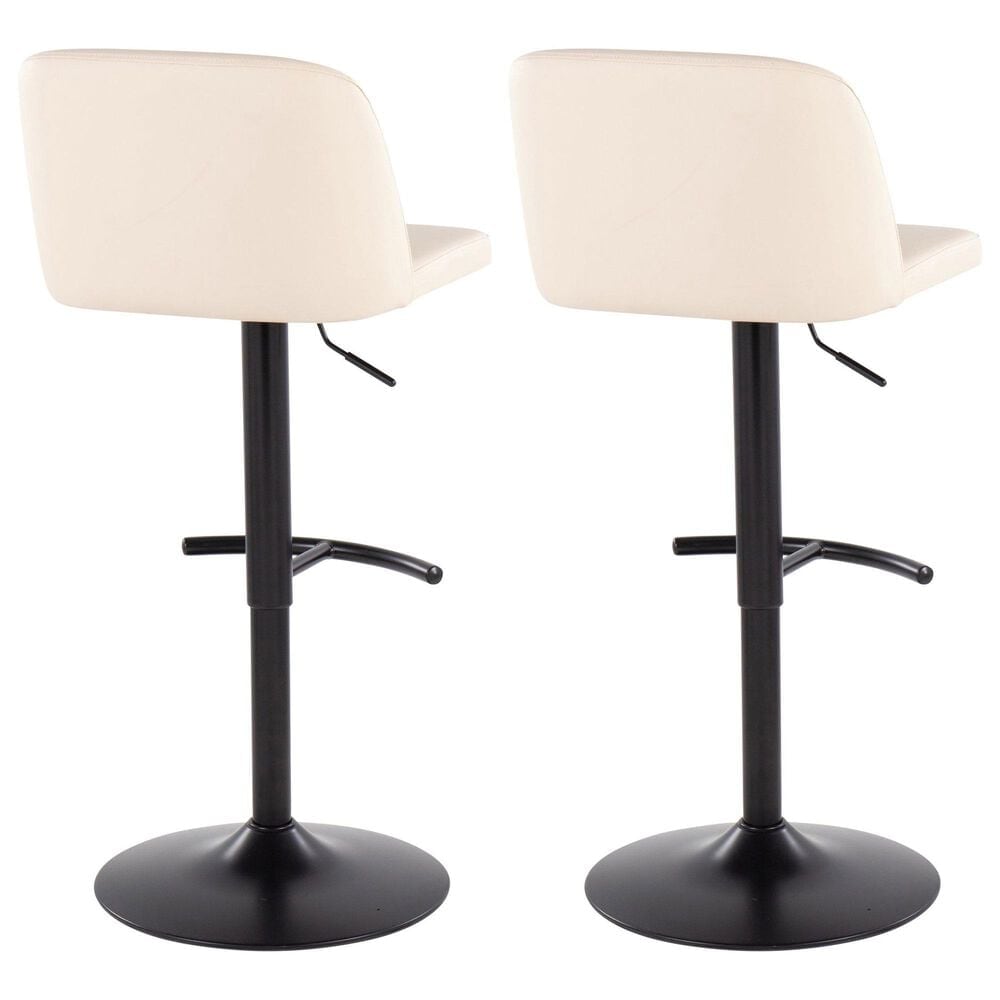 LumiSource Toriano Swivel Adjustable Bar Stool with Cream Faux Leather Upholstery in Black (Set of 2), , large