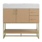 37B Mauri 36" Single Bathroom Vanity with Metal Base in Warm Oak with High-Profile 4" White Composite Stone Top, , large