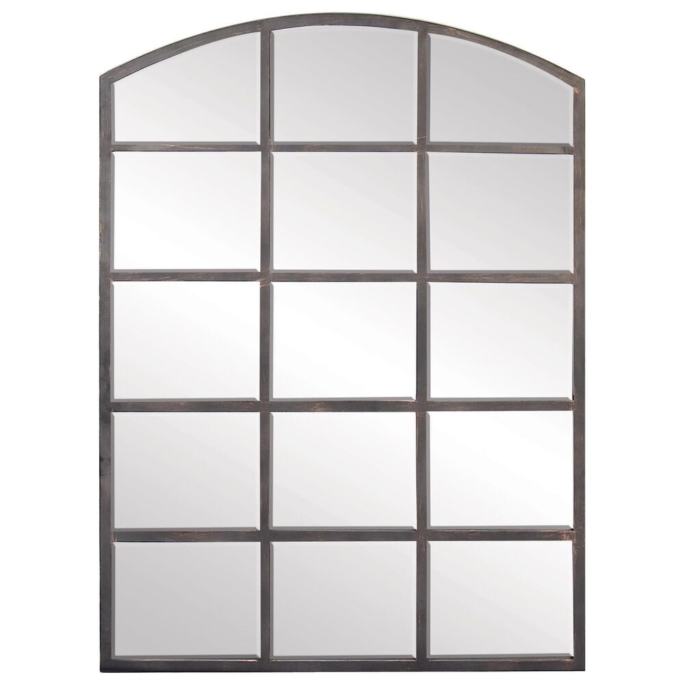 Maple and Jade 40" x 30" Arched Window Pane Wall Mirror in Matte Black, , large