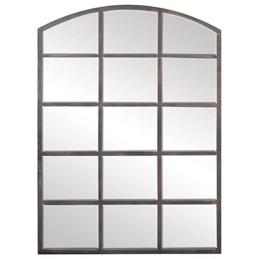 Maple and Jade 40" x 30" Arched Window Pane Wall Mirror in Matte Black, , large