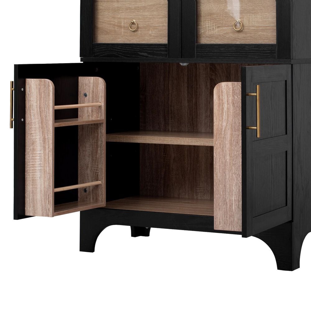 HOMLUX HOMLUX 71" Tall Arched Kitchen Pantry Cabinet with Door Shelves, Farmhouse Kitchen Storage Cabinet with Open &amp; Adjustable Shelves, Hidden Drawer &amp; Glass Door, Cupboard for Kitchen, Dining Room, Black, , large