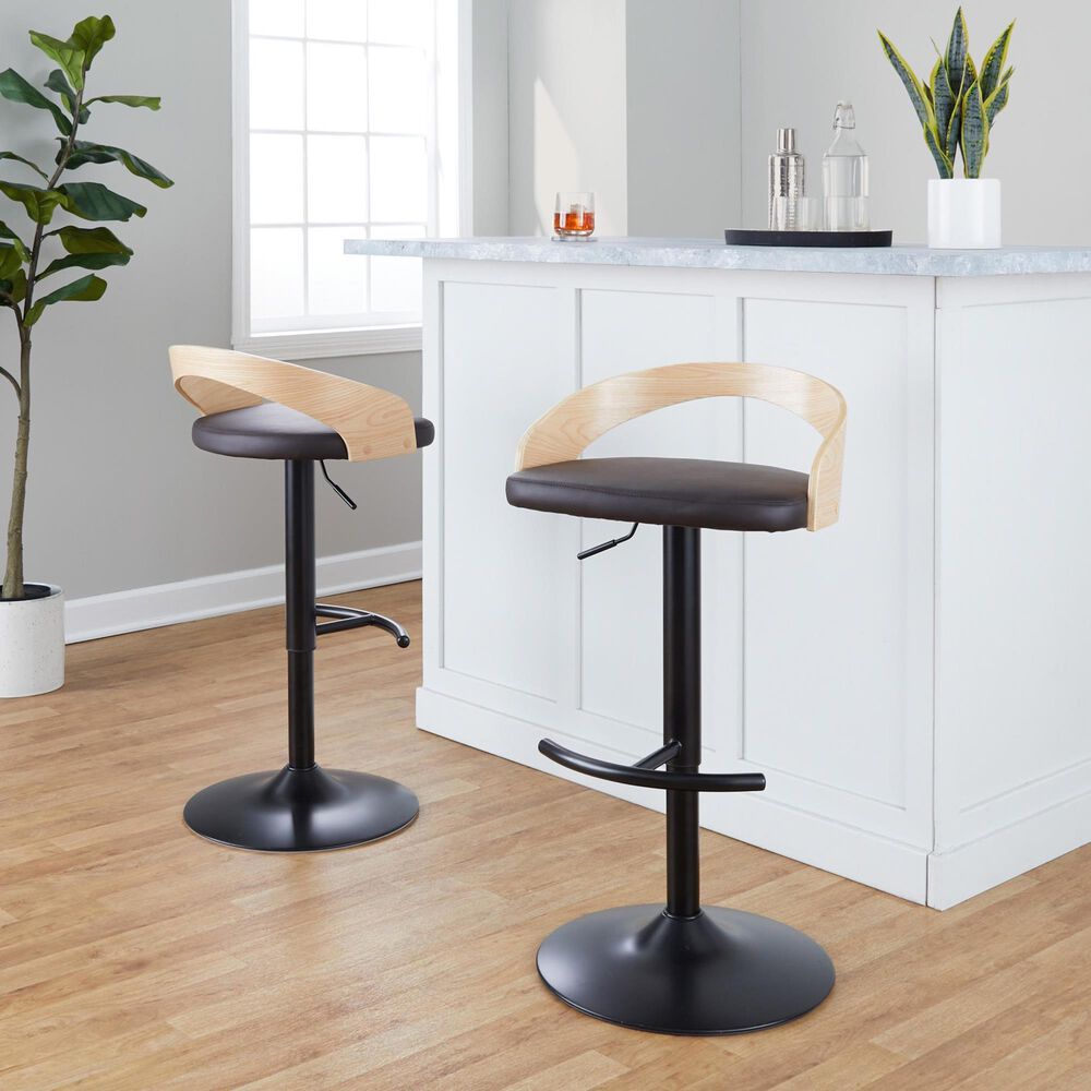 LumiSource Grotto Swivel Barstool with Brown Faux Leather Upholstery in Black and Natural (Set of 2), , large