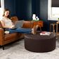 Jaxx Candler Faux Leather Ottoman in Chocolate, , large