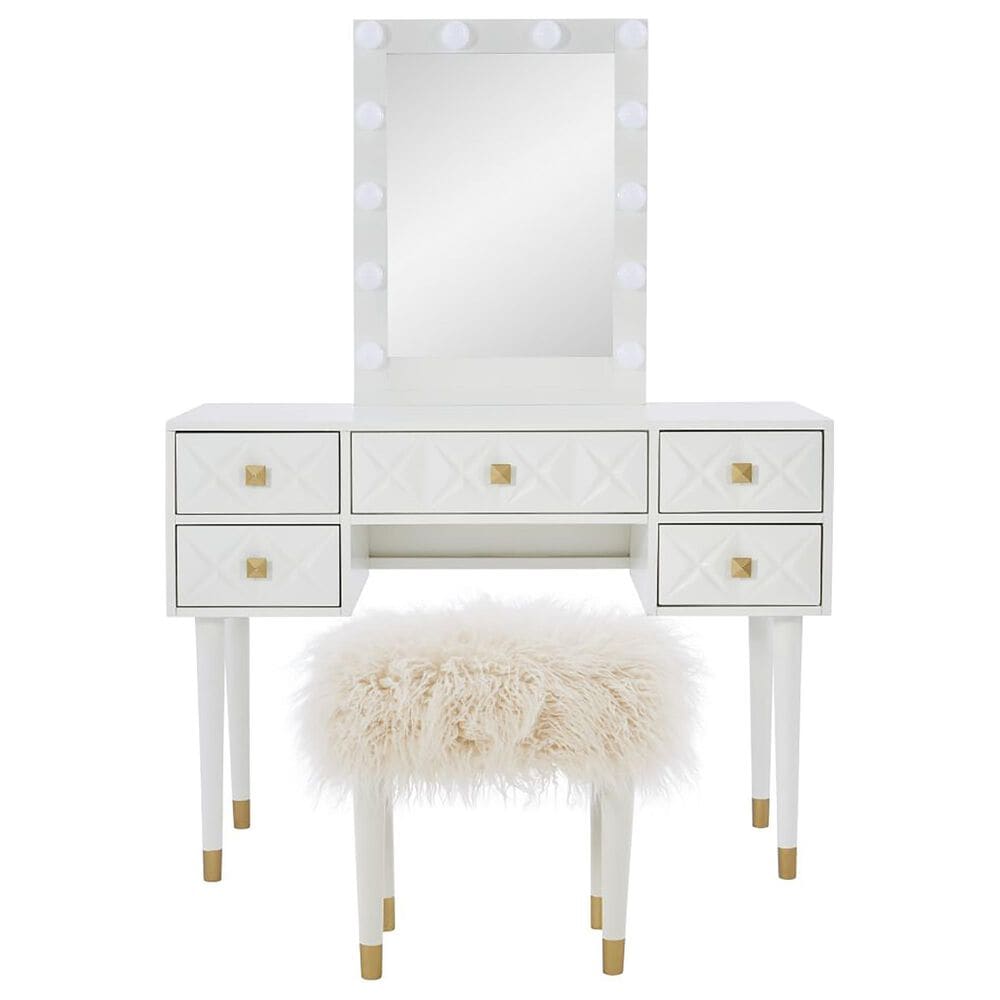 Linden Boulevard Lighted Vanity and Stool Set in White, , large