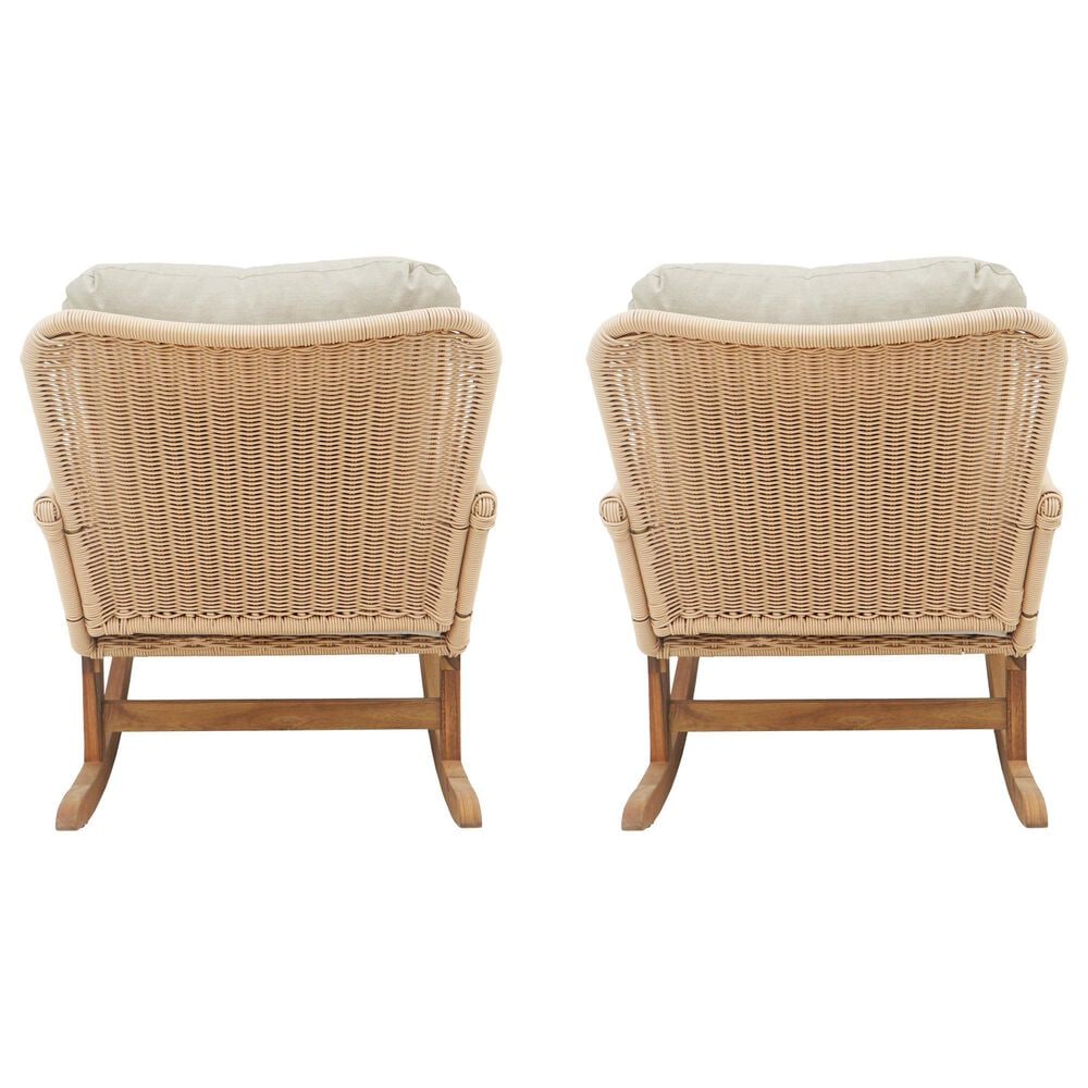Hearth and Haven Outdoor Wicker Rocking Chair with Light Teak Frame in Beige (Set of 2), , large