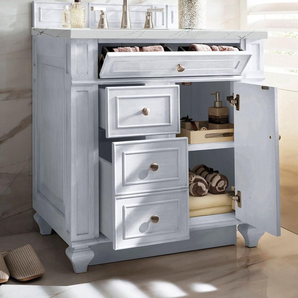 James Martin Vanities Bristol 30&quot; Single Bathroom Vanity in Bright White with 3 cm Ethereal Noctis Quartz Top and Rectangular Sink, , large