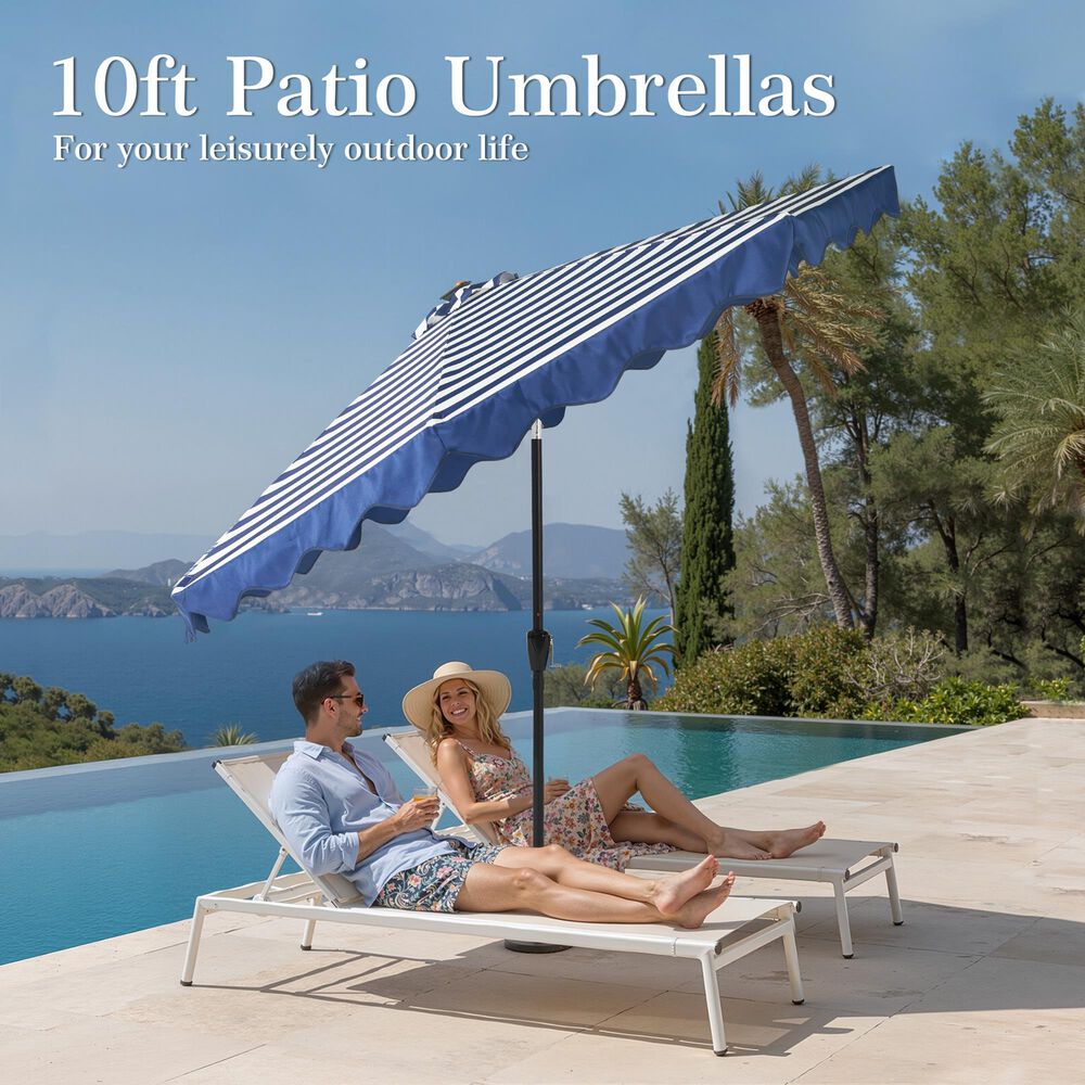 HOMLUX 10' Patio Umbrella with Adjustable Tilt and Scalloped Edge in Dark Blue, , large